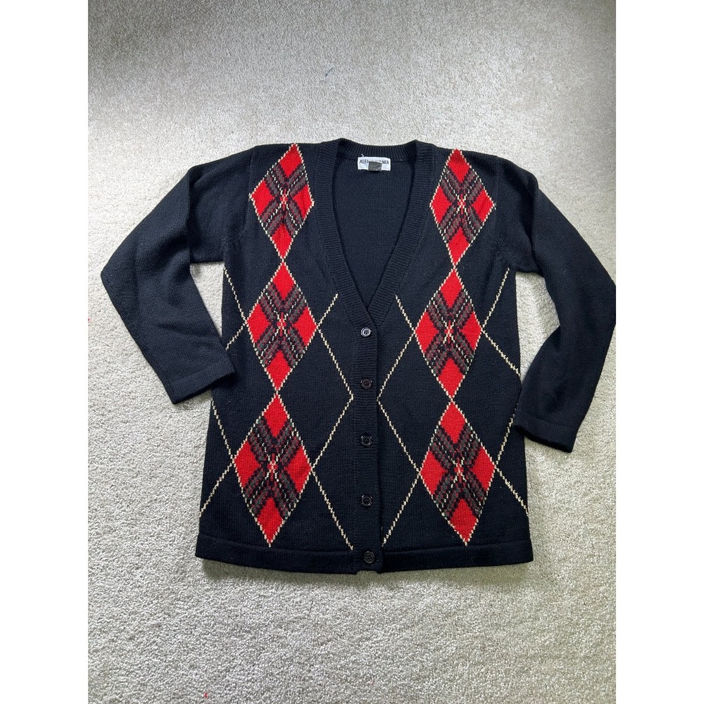 Alfred Dunner Sweater Women's Black Petite PS Acrylic Wool Cardigan‎